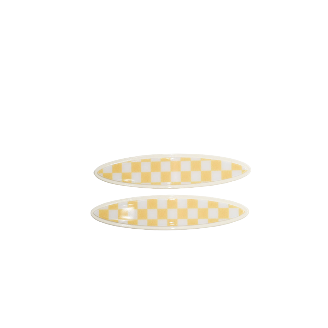 Panache Maya Oval Clips - Lemon and White Checker