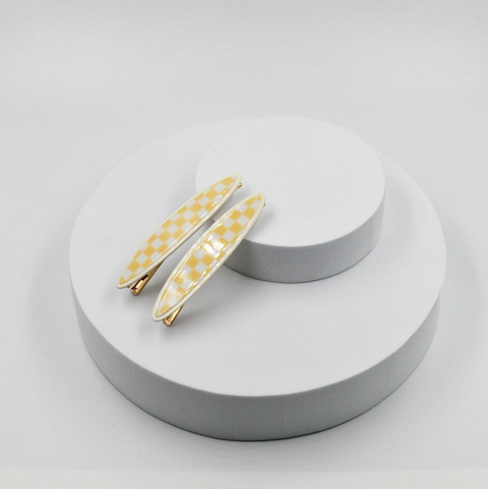 Panache Maya Oval Clips - Lemon and White Checker