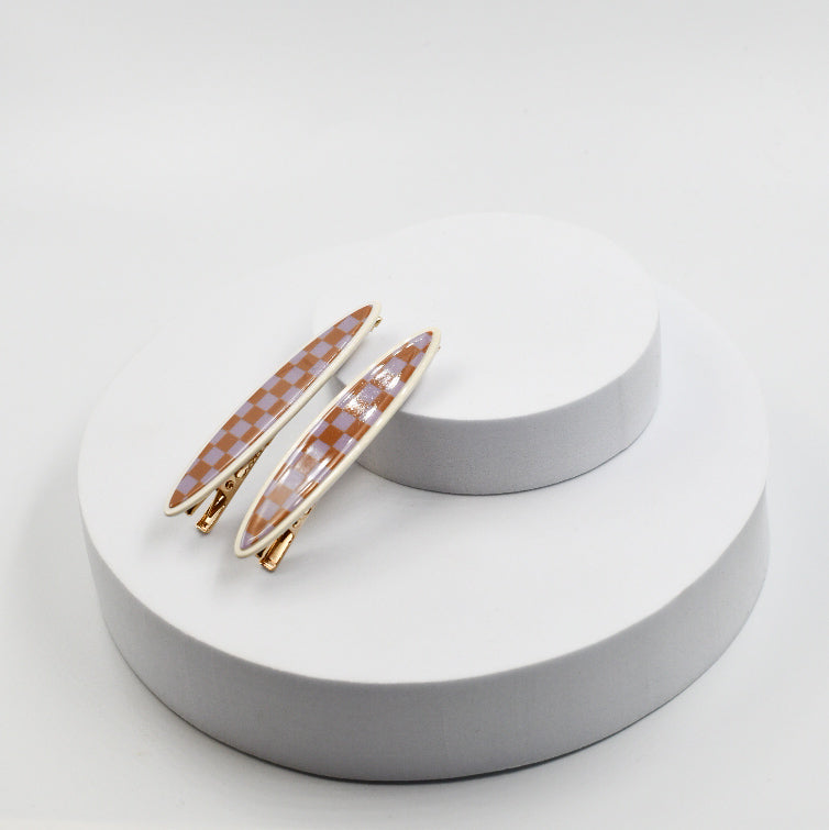 Panache Maya Oval Clips - Lilac and Tan Checker
