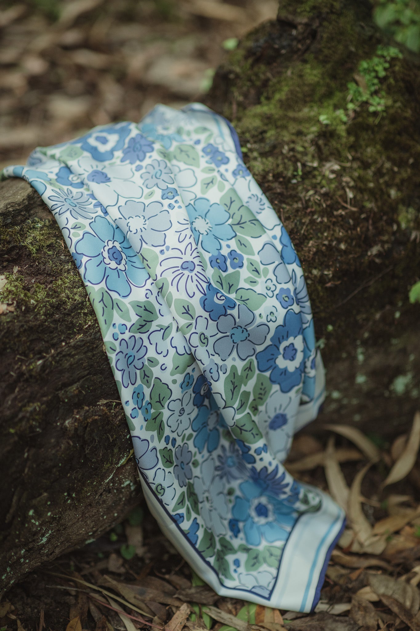 Panache Wild Flower In Blue Silk Scarf