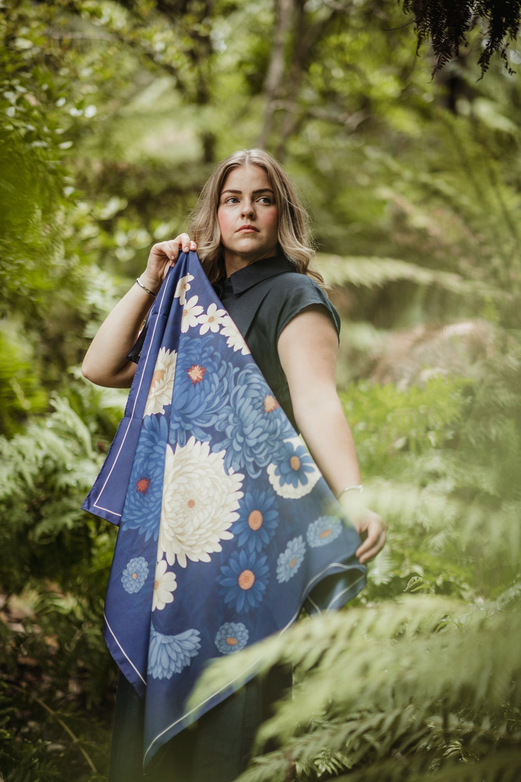 Panache Bouquet Blue Silk Scarf