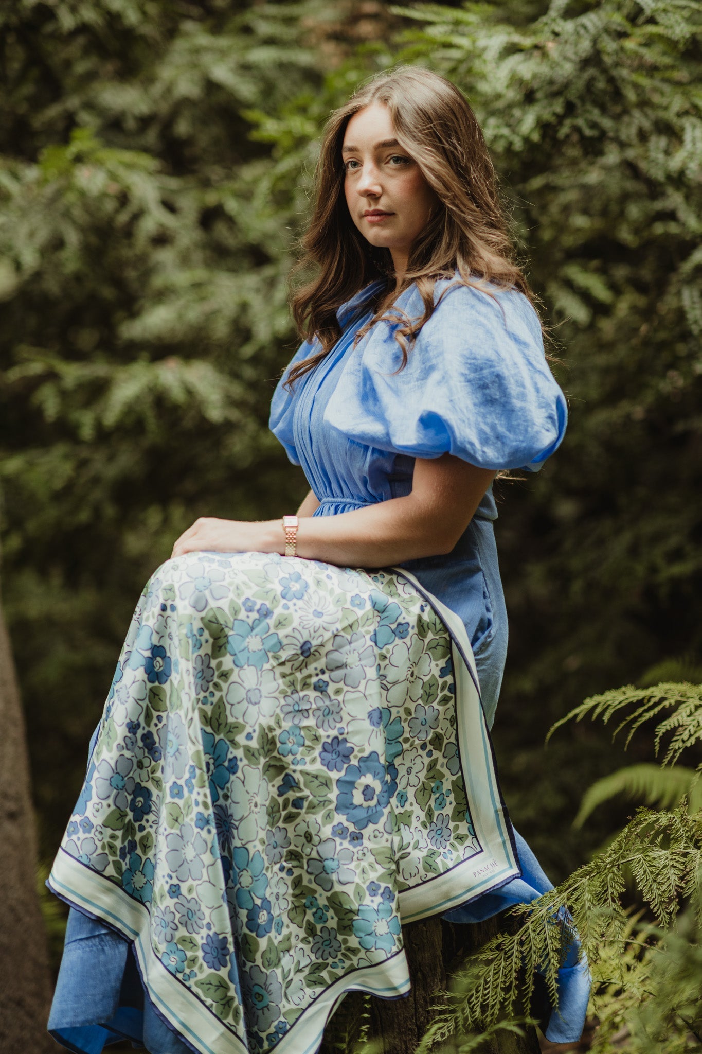 Panache Wild Flower In Blue Silk Scarf