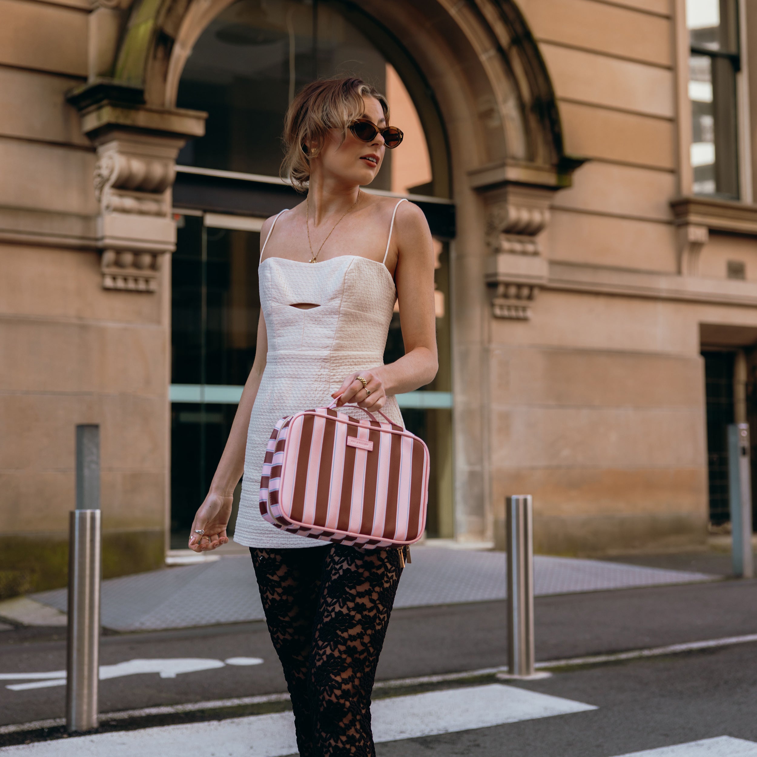 Burgundy Stripe Cosmetic Bag