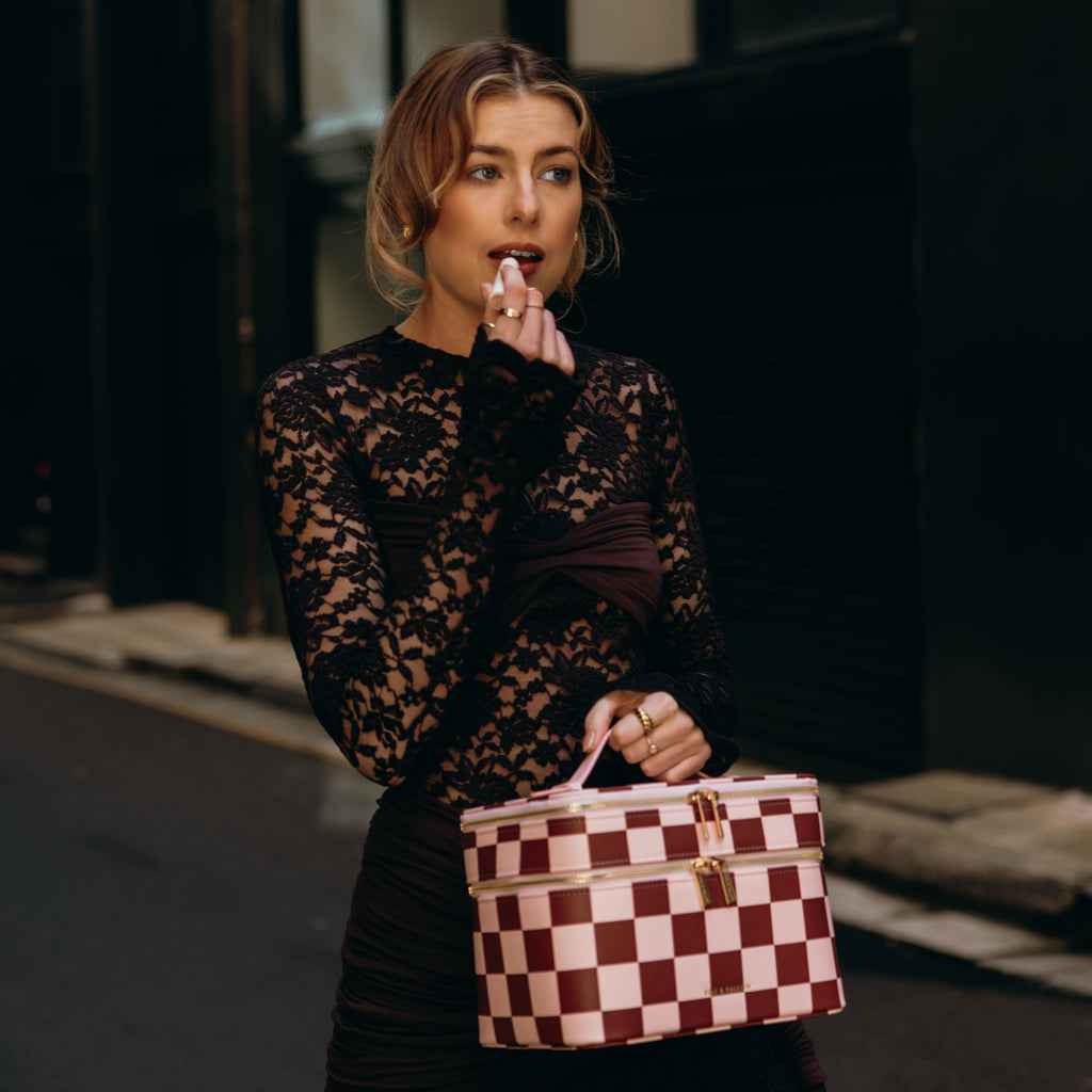 Cherry Check Vanity Case - The Classic