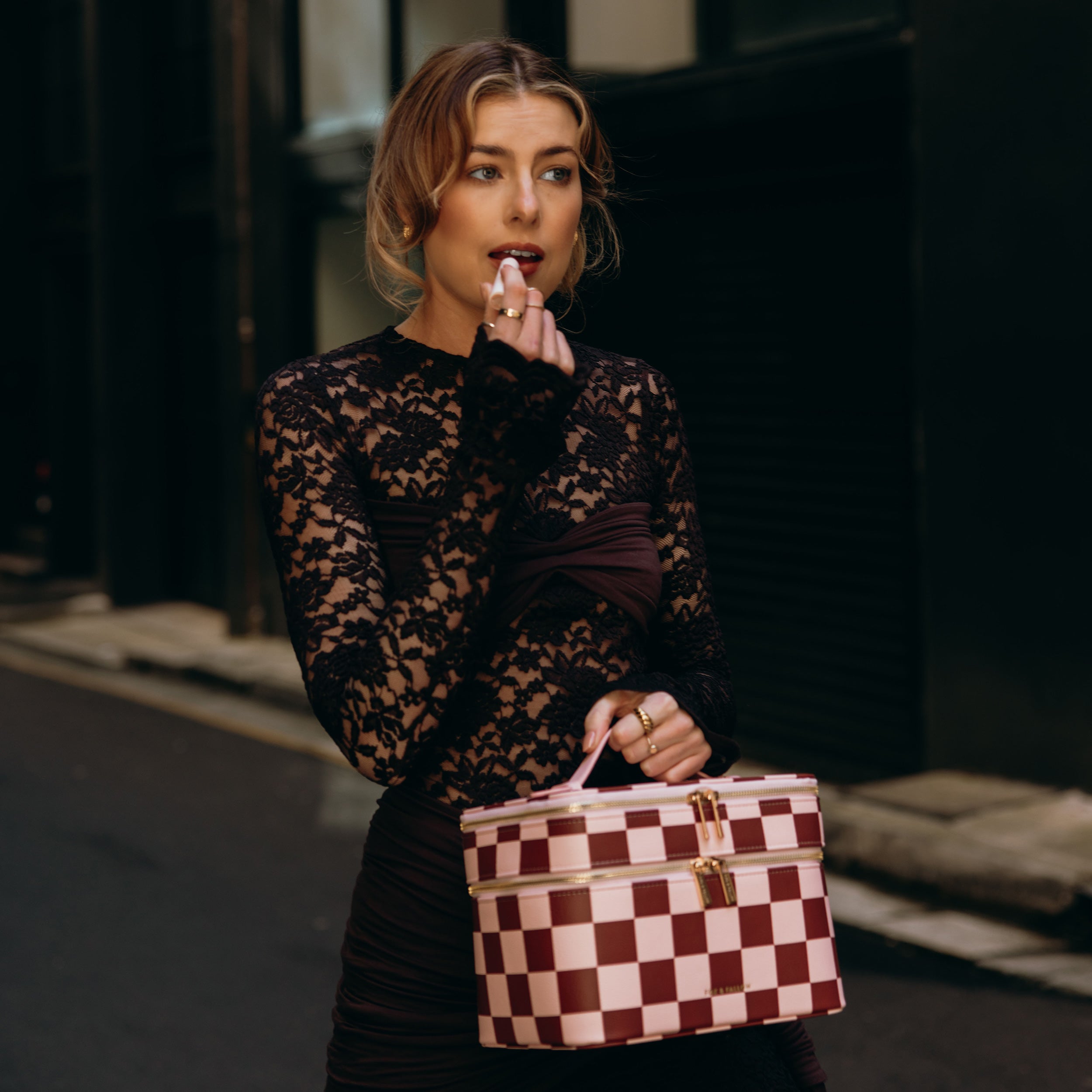 Cherry Check Vanity Case - The Classic