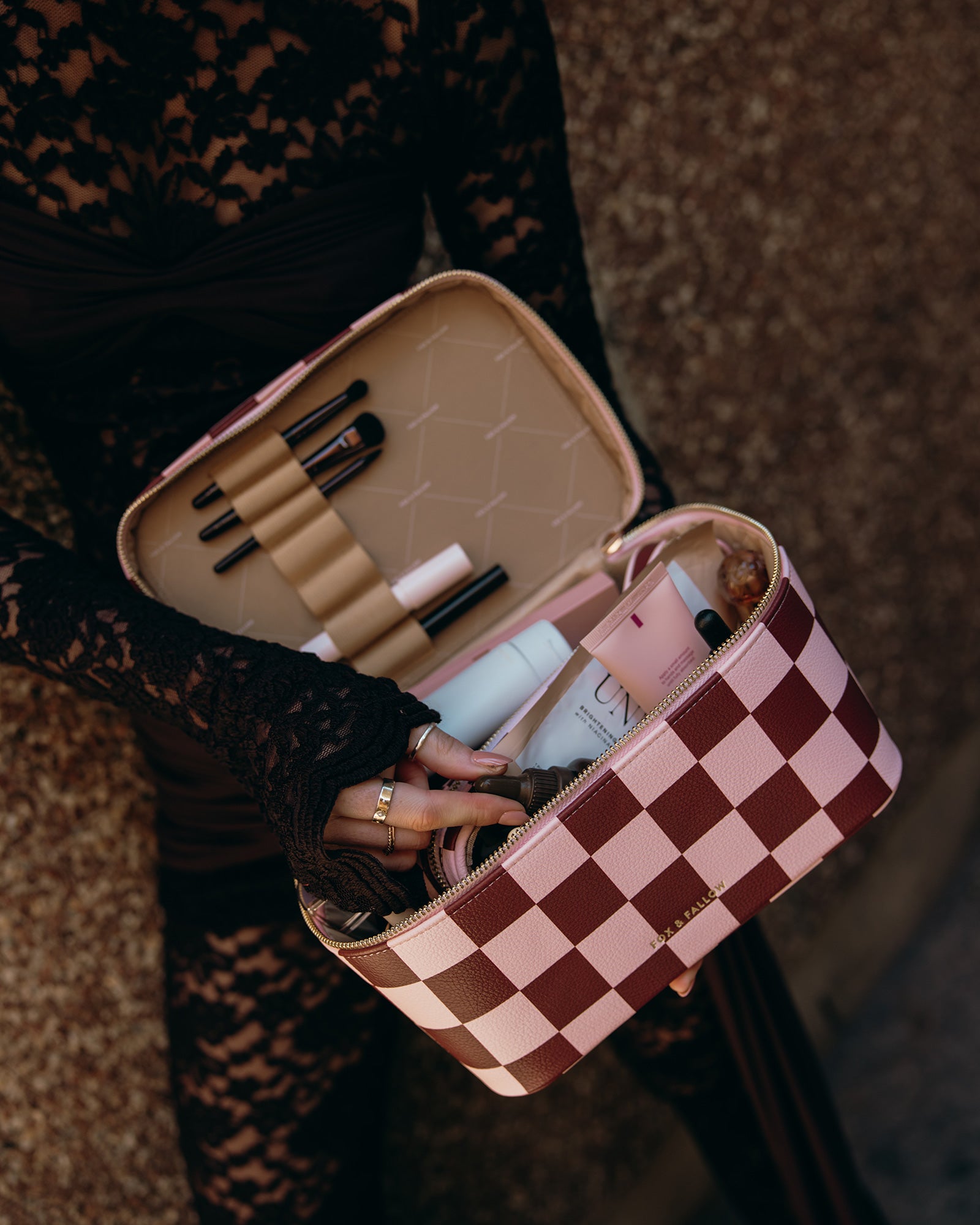 Cherry Check Vanity Case - The Classic