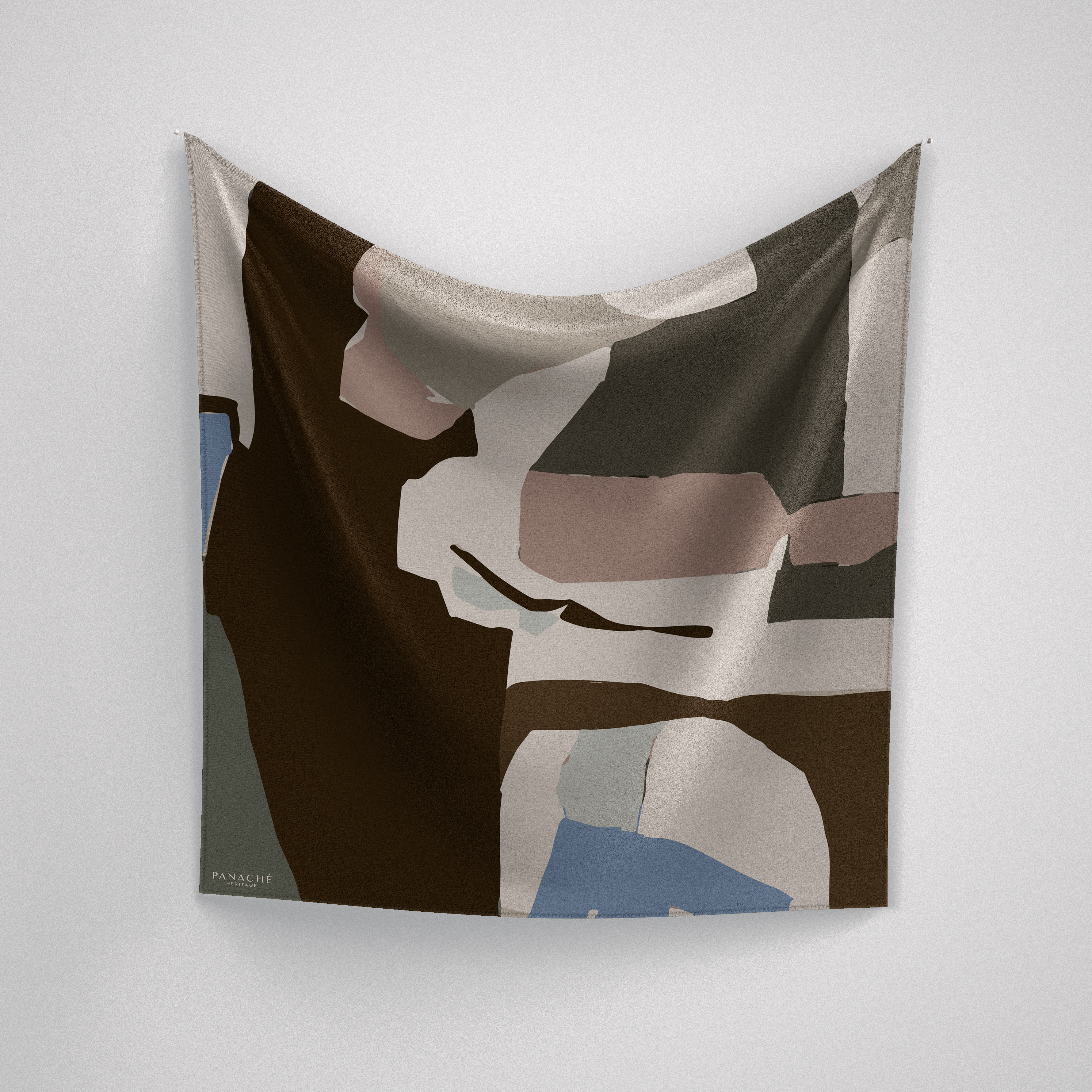 Panache Art Collective In Olive And Beige Silk Scarf