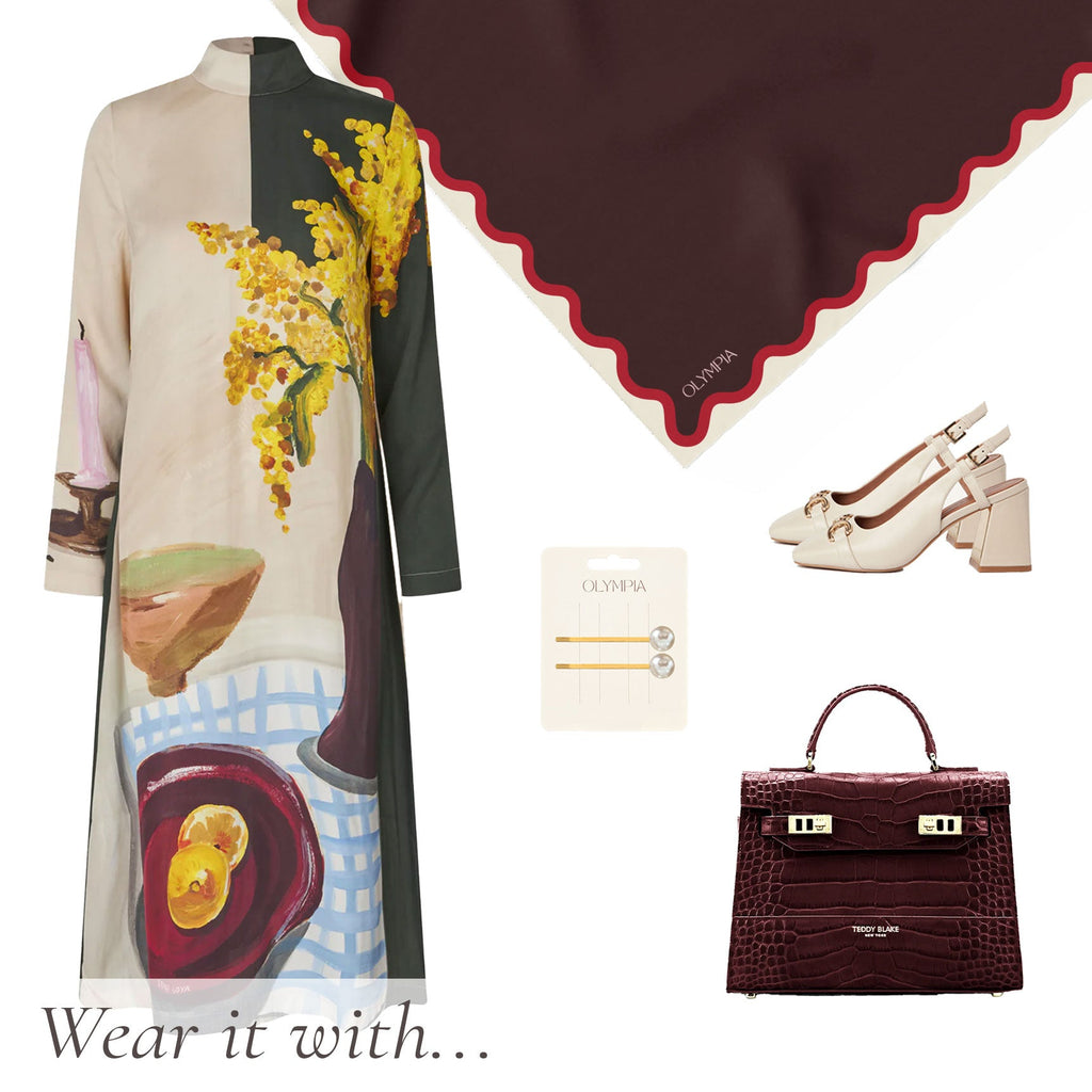 Olympia Etta Crimson Fig Midi Silk Scarf