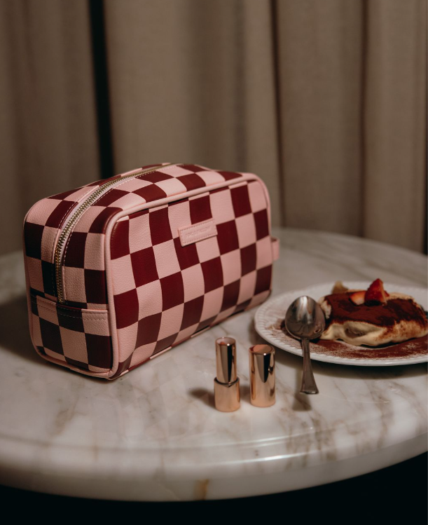 Cherry Check Wash Bag