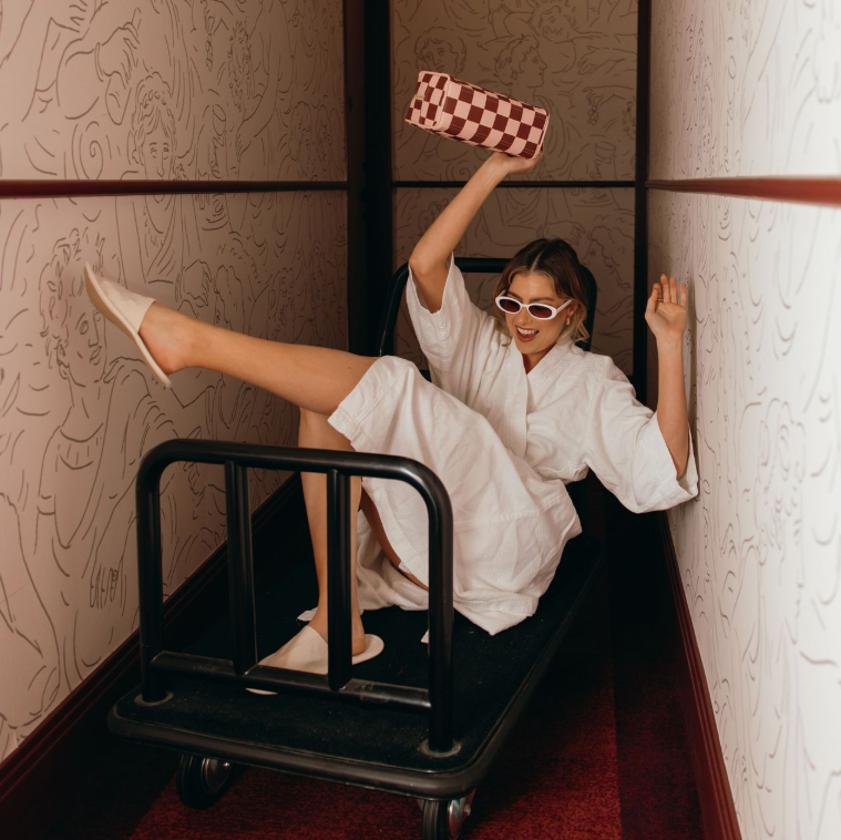 Cherry Check Wash Bag