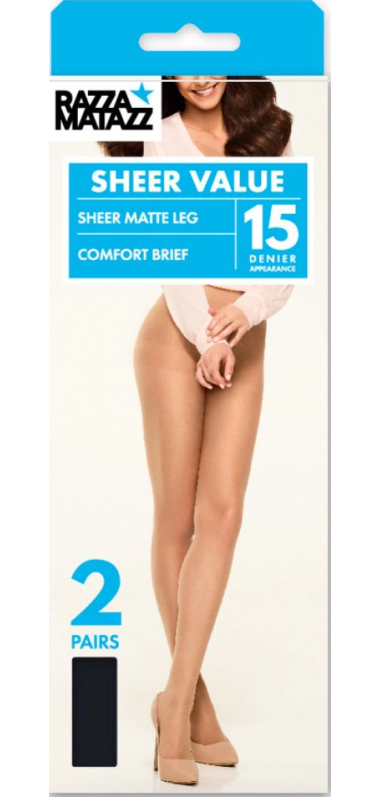 Razzamatazz Sheer Value Pantyhose - 15 Denier - 2pk - Black