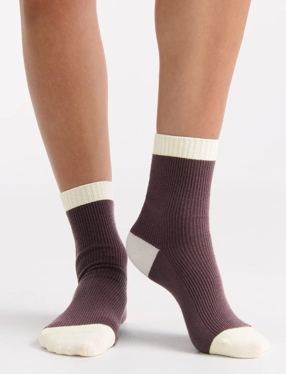 Ambra Organic Cotton Two Tone Rib Crew Sock - Fudge