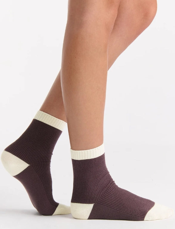 Ambra Organic Cotton Two Tone Rib Crew Sock - Fudge