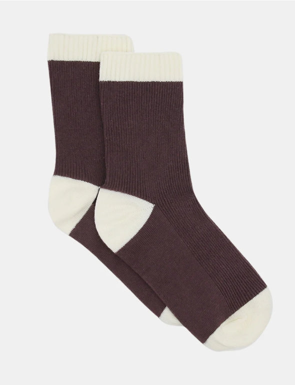 Ambra Organic Cotton Two Tone Rib Crew Sock - Fudge