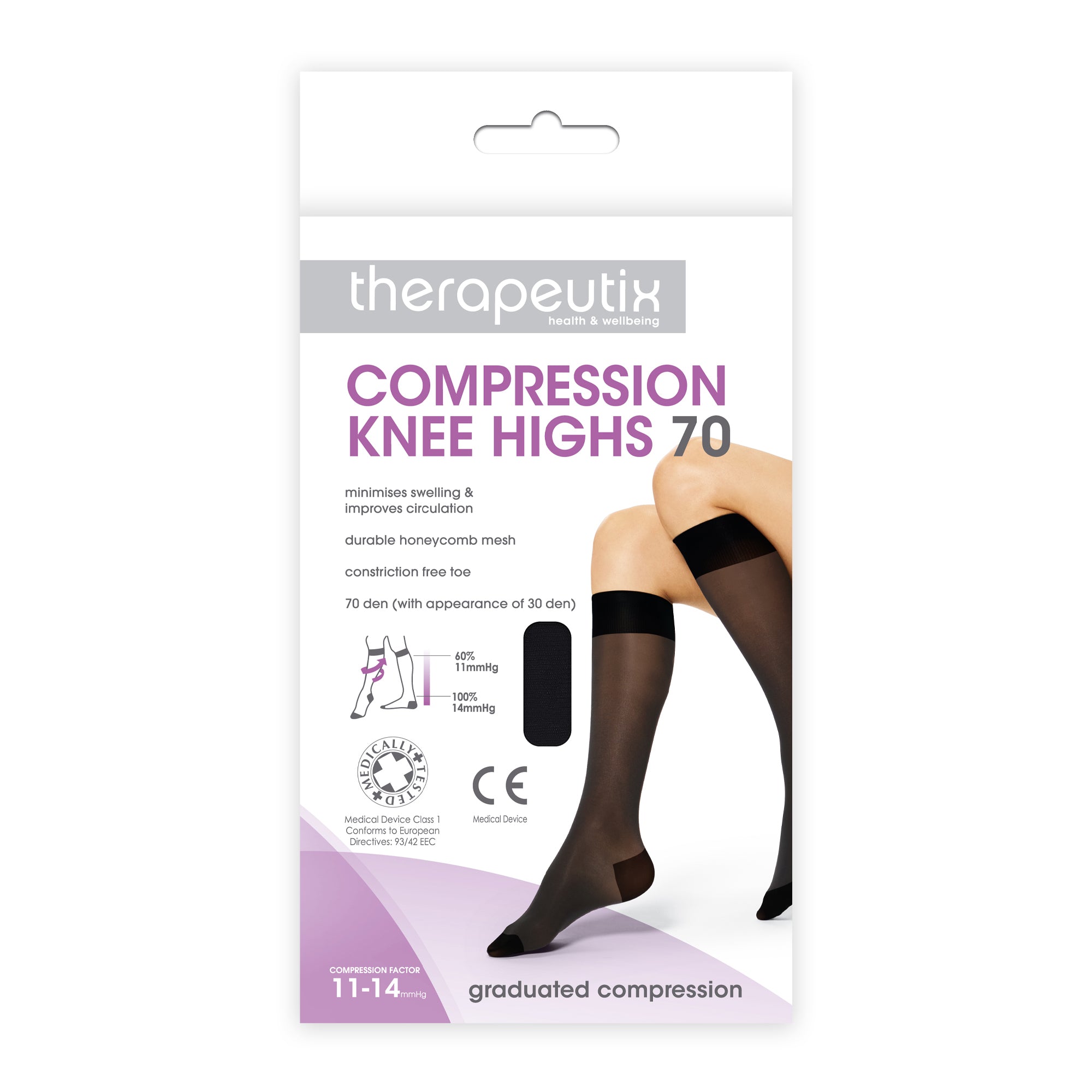 Therapeutix Compression Knee High 70 Den - Black