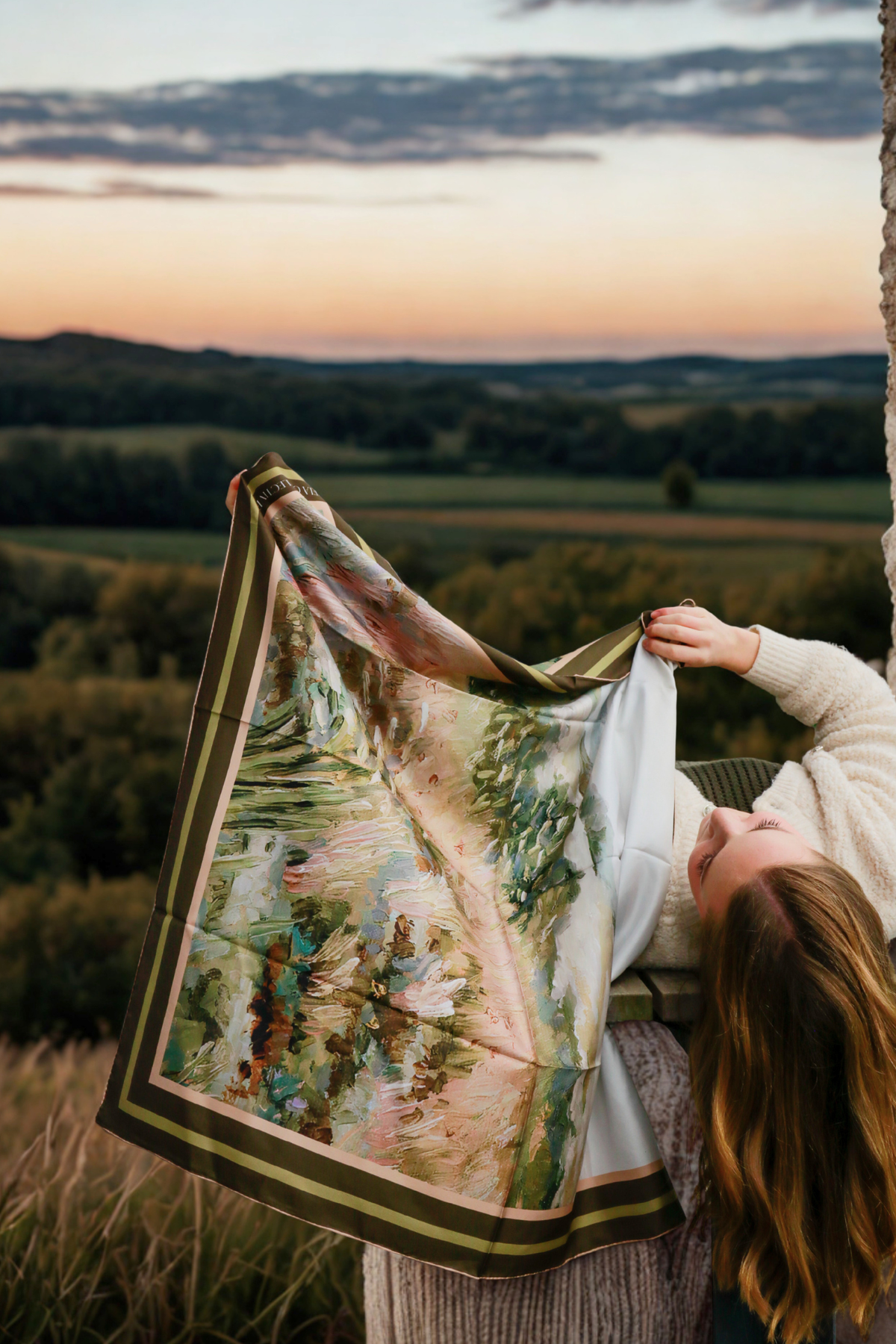 Vela Collective Olive Landscape Silk Scarf