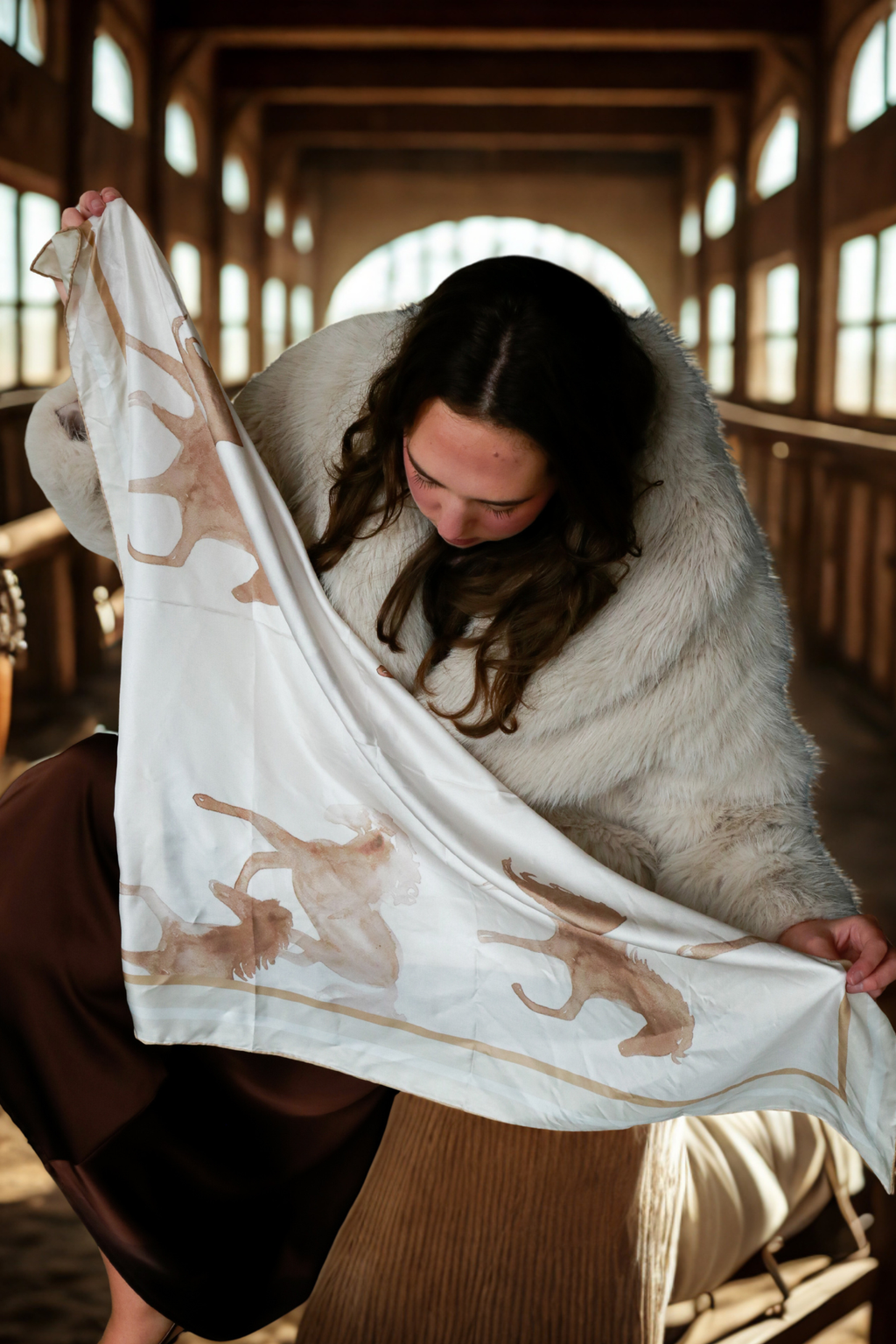Vela Collective Beige Equestrian Silk Scarf