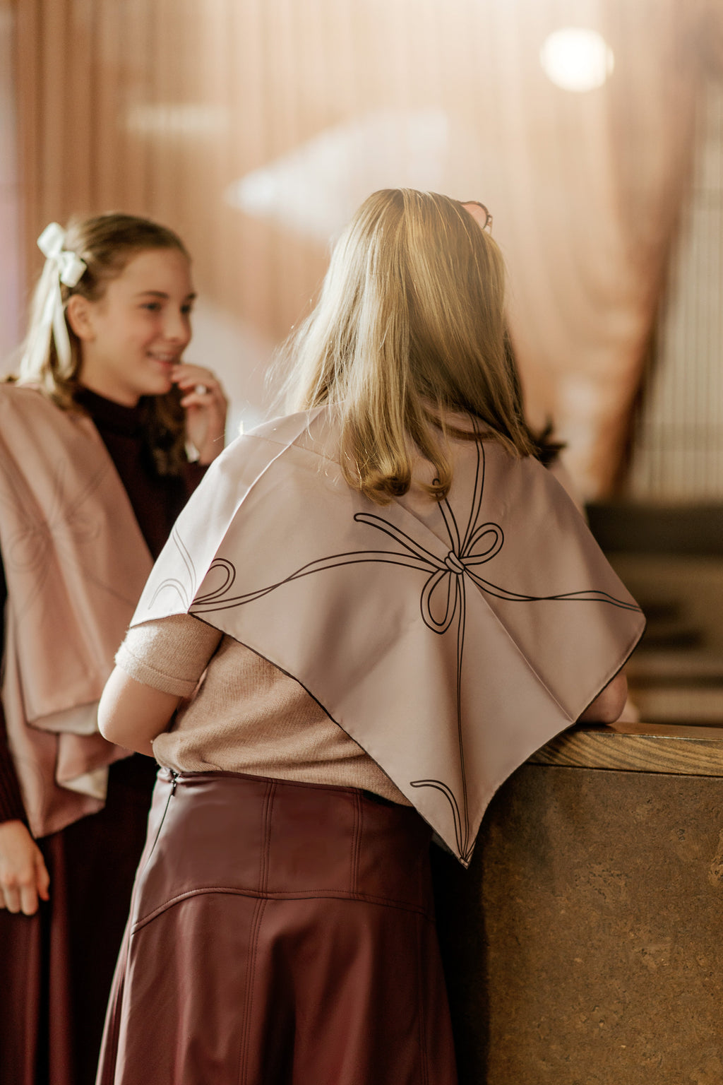 Panache Trellis-Bow Tiyâ Mocha Mousse Silk Scarf