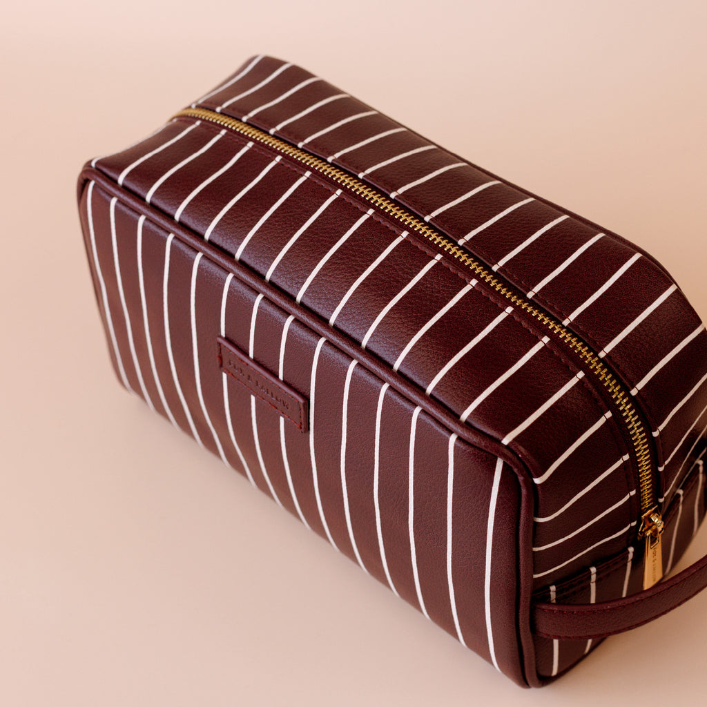 Fox & Fallow Merlot Pinstripe Wash Bag