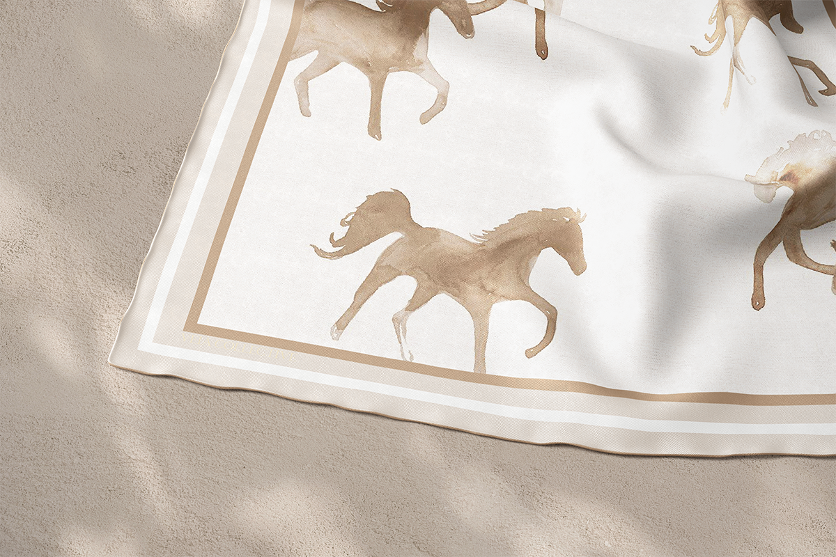 Vela Collective Beige Equestrian Silk Scarf