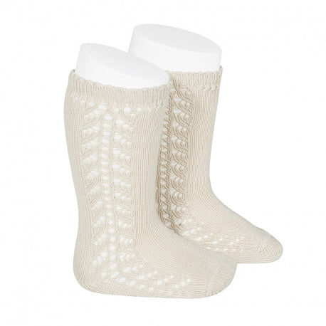 Condor Side Openwork Knee High Socks - Linen (304)