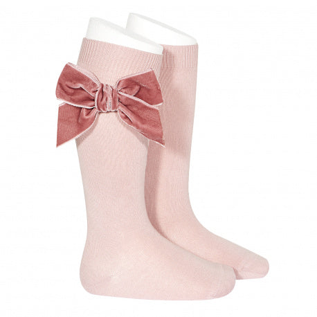 Condor Velvet Bow Knee High Socks - Pale Pink (526)
