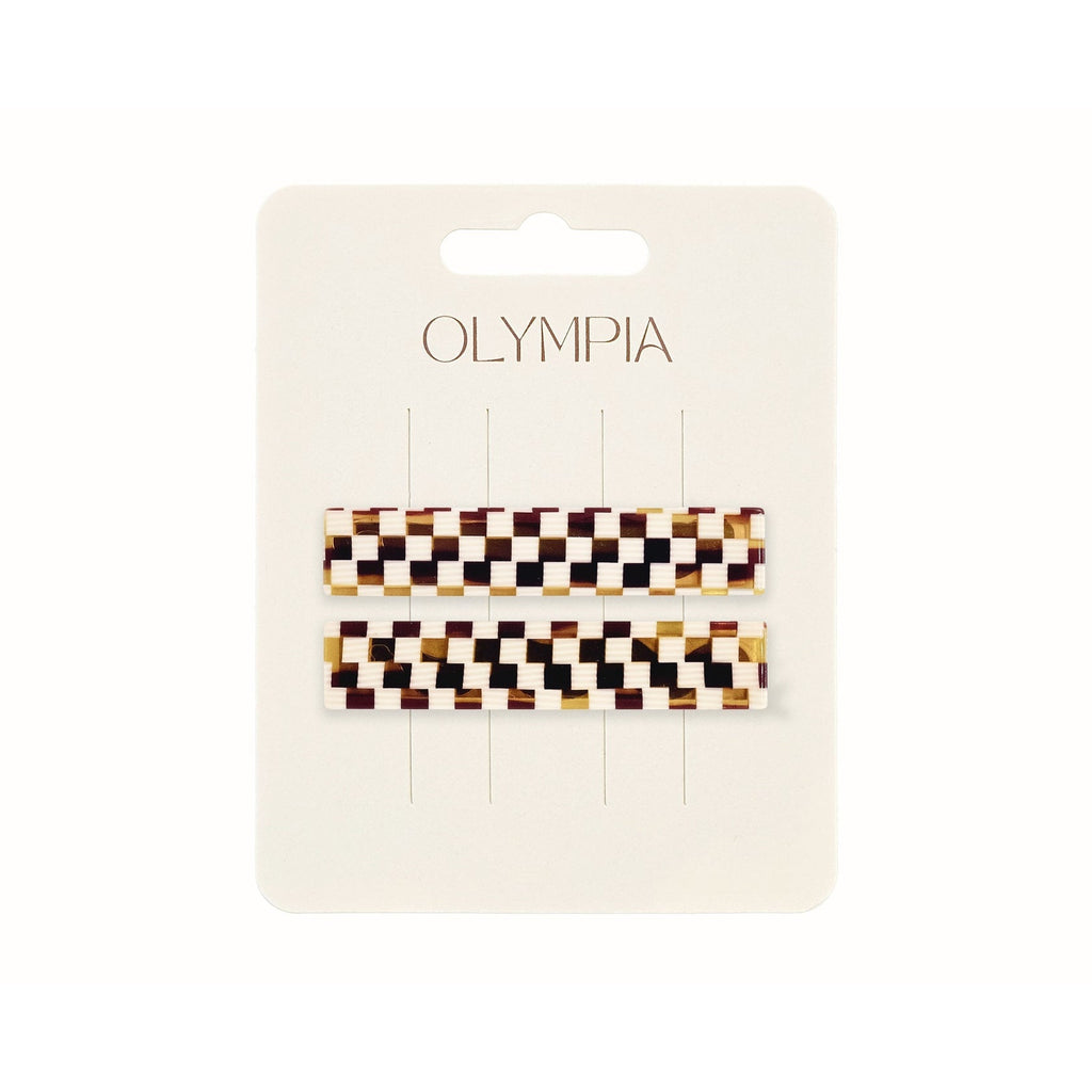 Olympia Emma Hair Clips - Amber/Cream Checker