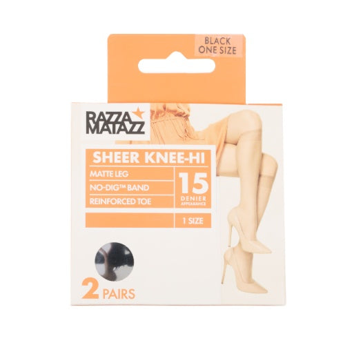 Razzamatazz Sheer Knee High - 2 Pairs - Black
