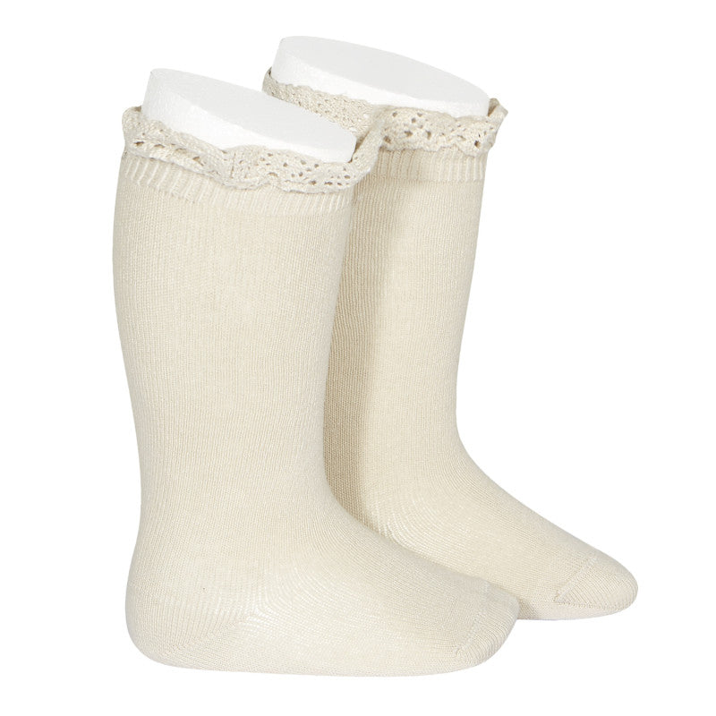 Condor Lace Edge Knee Socks - Linen