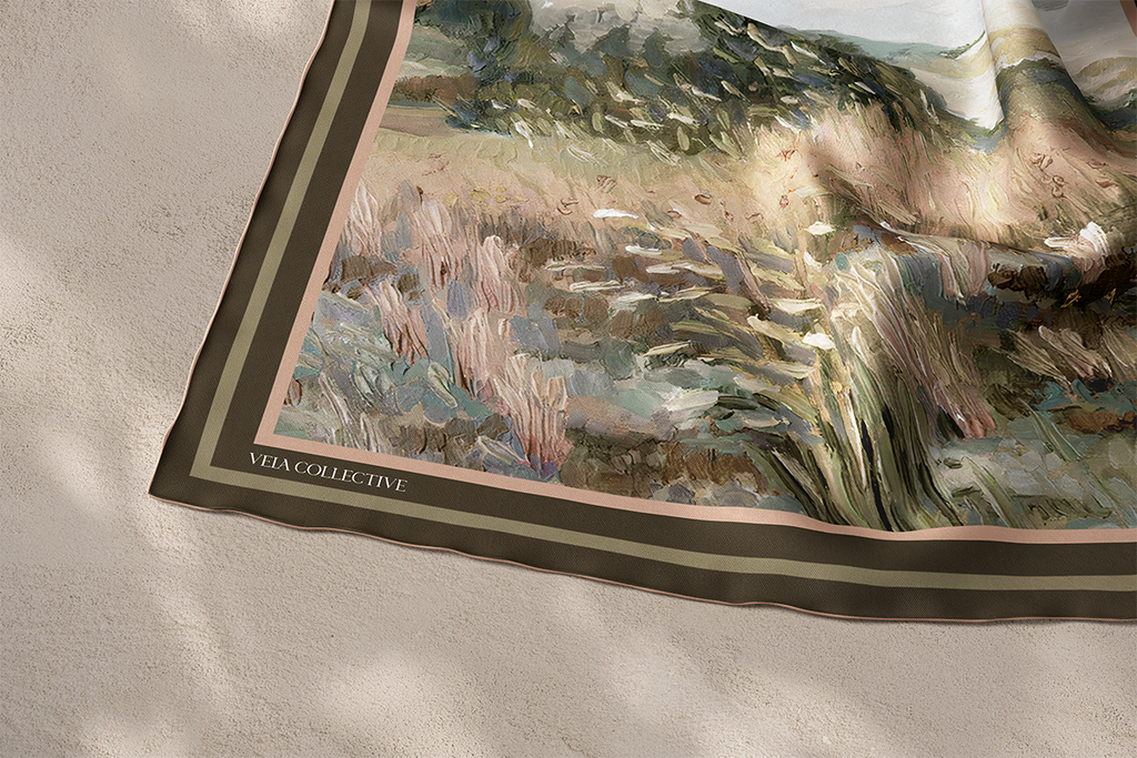 Vela Collective Olive Landscape Silk Scarf
