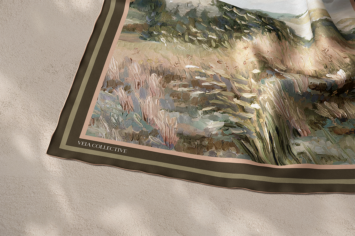 Vela Collective Olive Landscape Silk Scarf