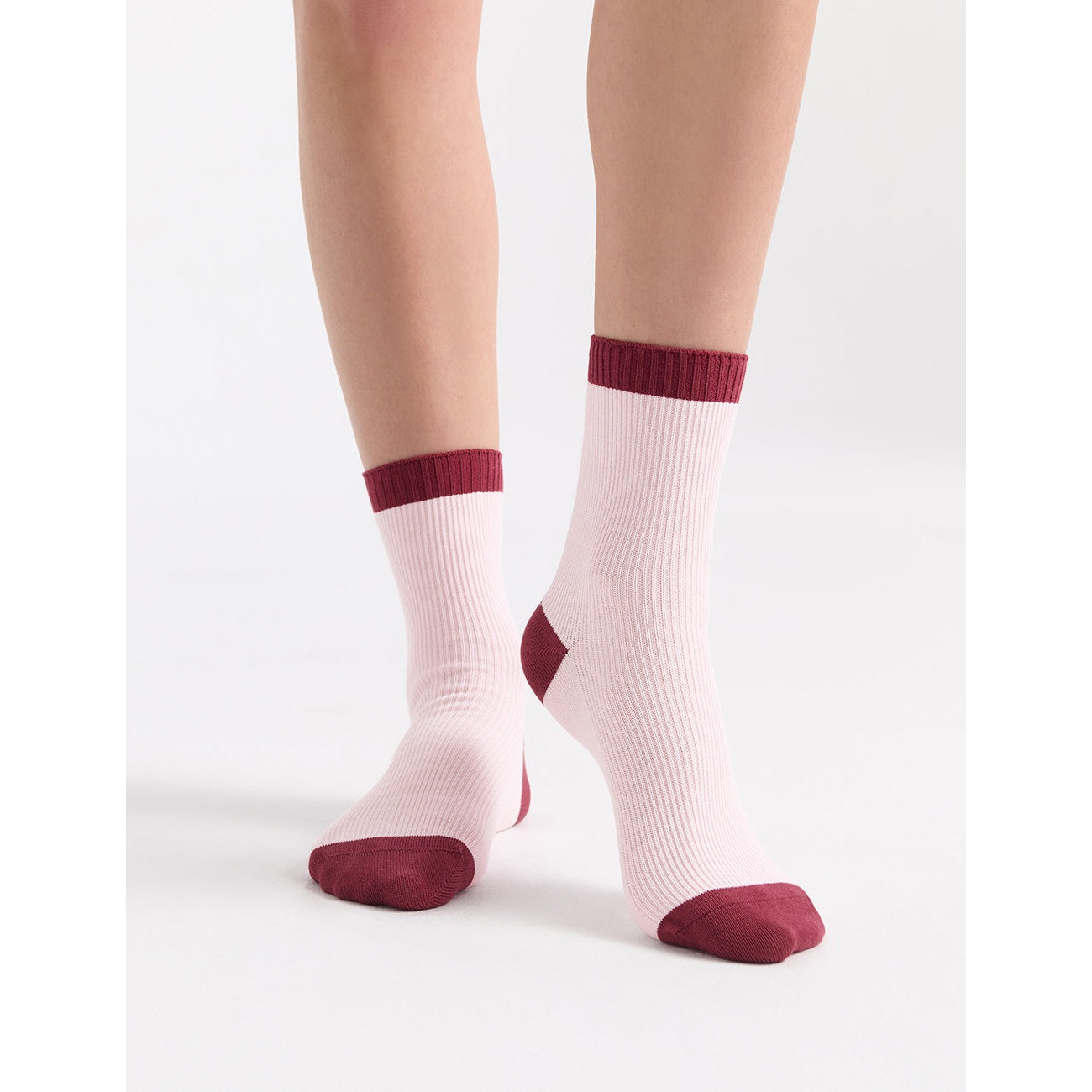 Ambra Organic Cotton Two Tone Rib Crew Sock - Dahlia