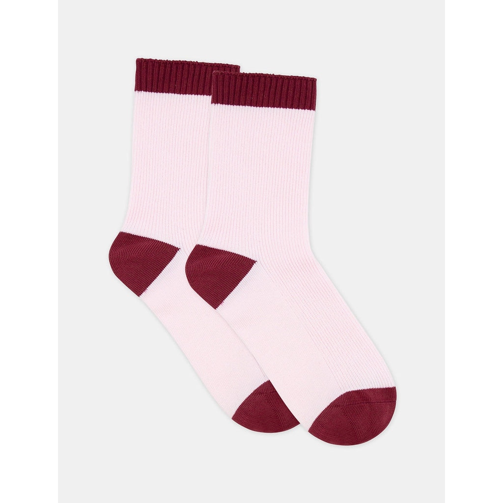 Ambra Organic Cotton Two Tone Rib Crew Sock - Dahlia