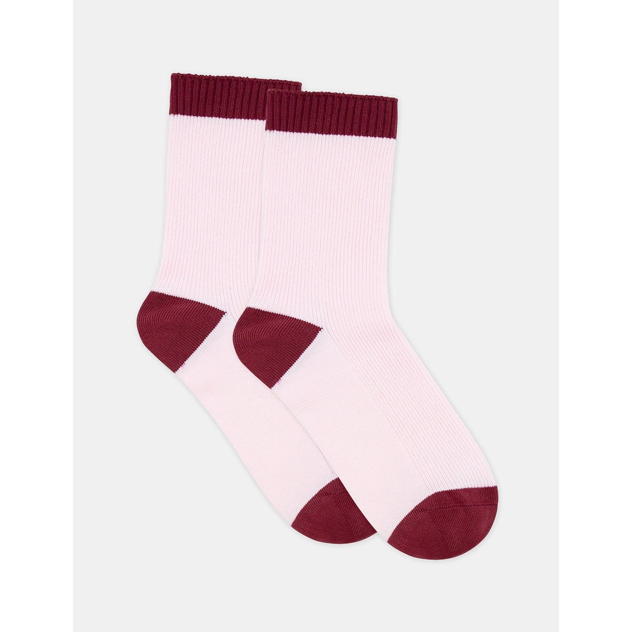 Ambra Organic Cotton Two Tone Rib Crew Sock - Dahlia