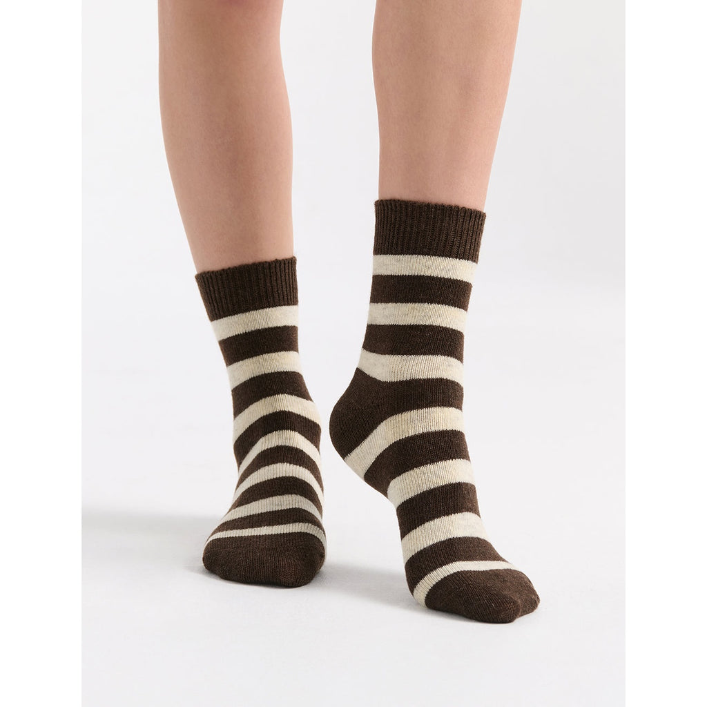 Ambra Winter Stripe Crew Sock - Coffee