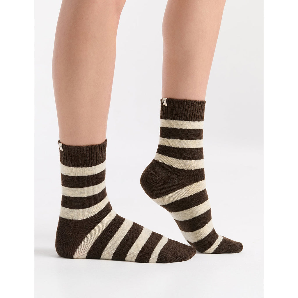 Ambra Winter Stripe Crew Sock - Coffee