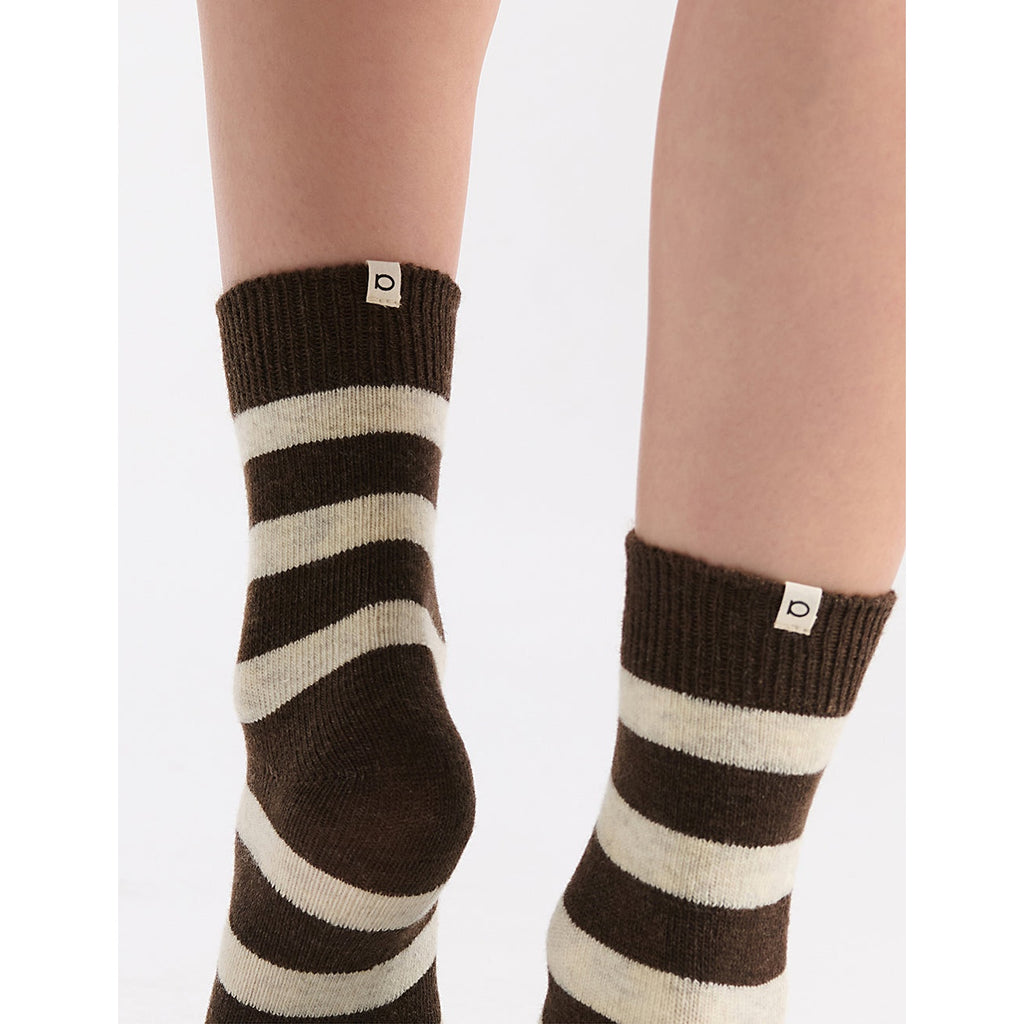 Ambra Winter Stripe Crew Sock - Coffee