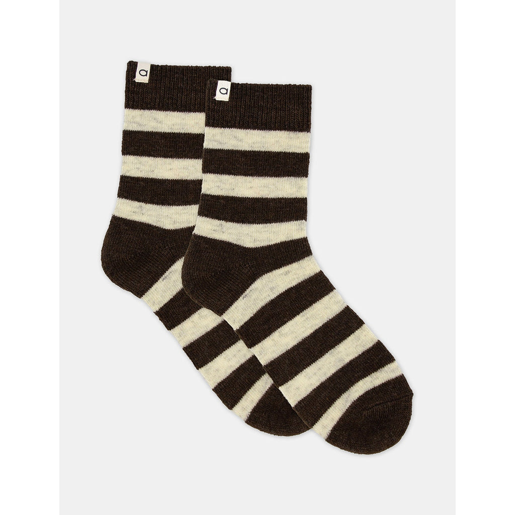 Ambra Winter Stripe Crew Sock - Coffee