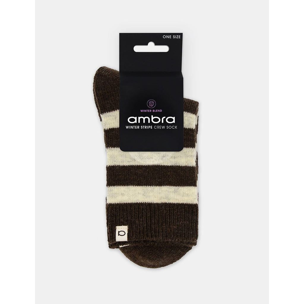 Ambra Winter Stripe Crew Sock - Coffee