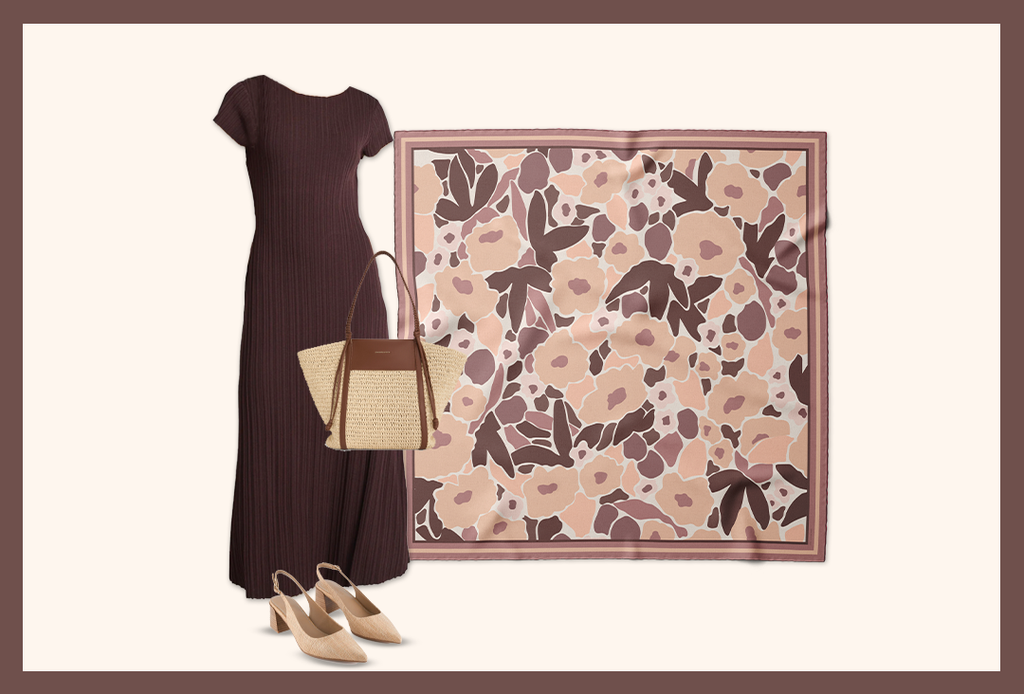 Panache Spring Blossoms Peach And Tans Silk Scarf