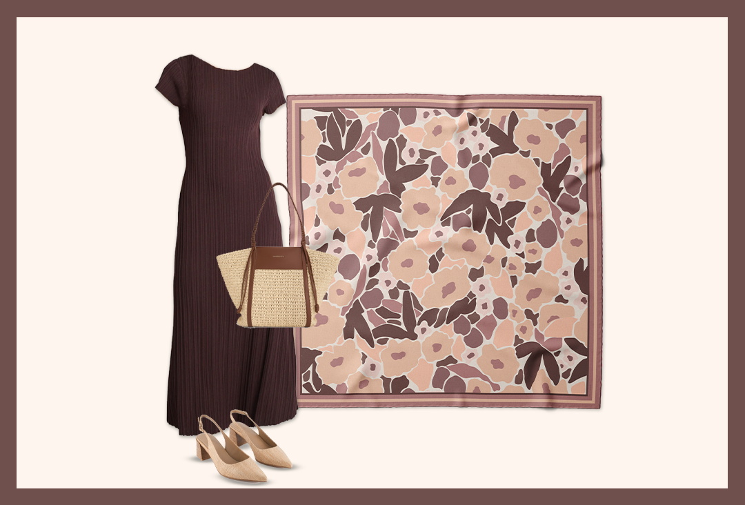 Panache Spring Blossoms Peach And Tans Silk Scarf