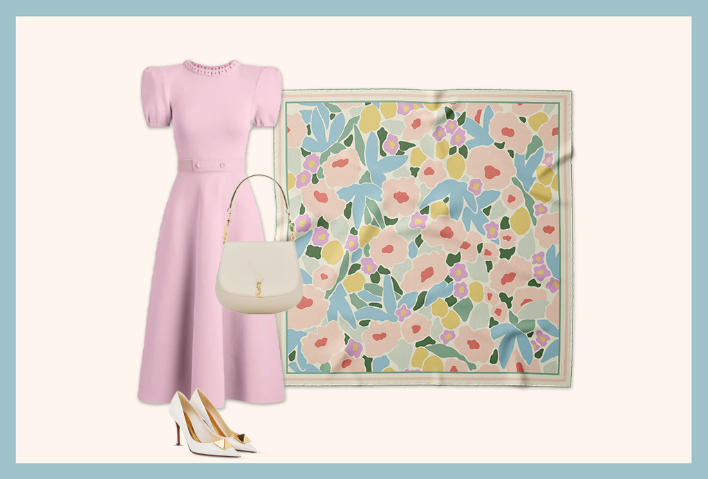 Panache Spring Blossoms Pastel Tones Silk Scarf